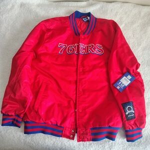 NWT XL Red Philadelphia 76ers NBA satin bomber jacket. Ultra Game $120 msrp tags
